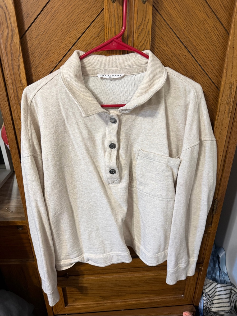 Women’s Casual Cream Pullover Sweater with Button Placket